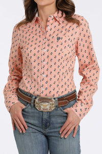 CINCH Women's Orange L/S Print Western Button-Down Shirt