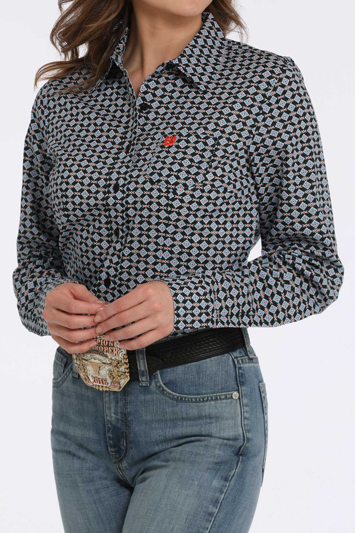 CINCH Women's Black L/S Print Western Button-Down Shirt