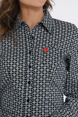 CINCH Women's Black L/S Print Western Button-Down Shirt