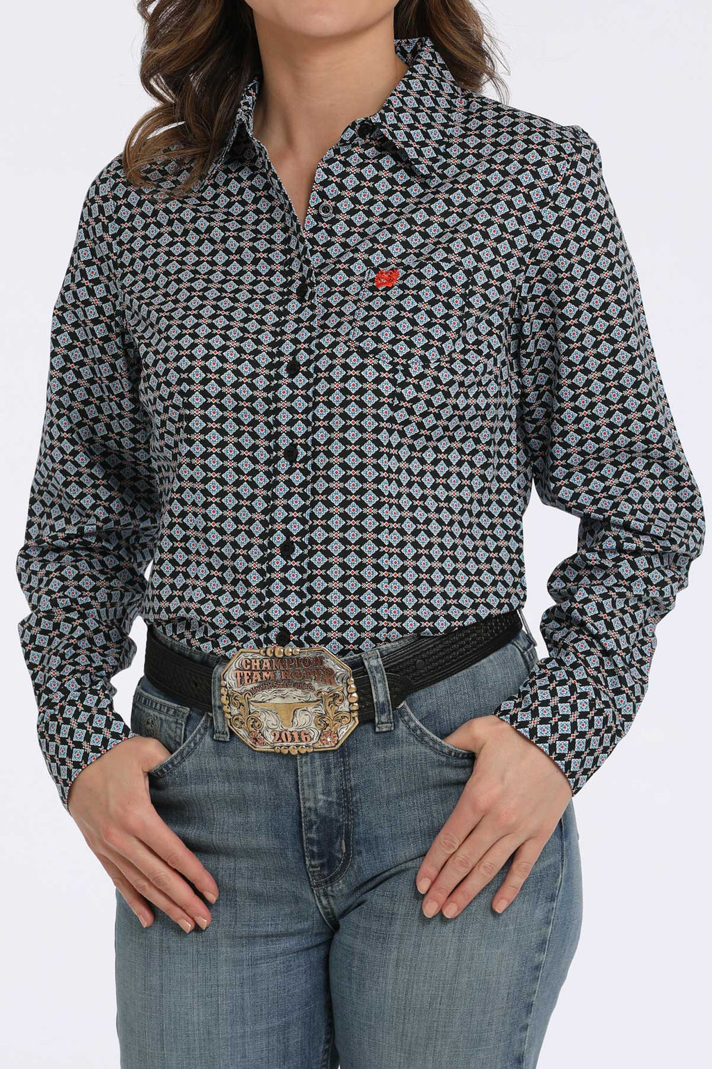 CINCH Women's Black L/S Print Western Button-Down Shirt