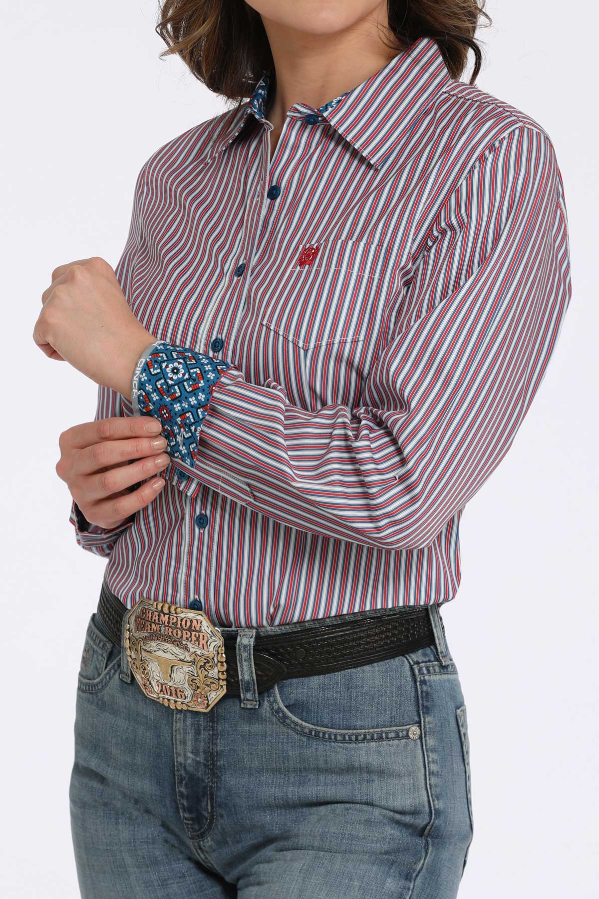 CINCH Women's Stripe L/S Print Western Button-Down Shirt