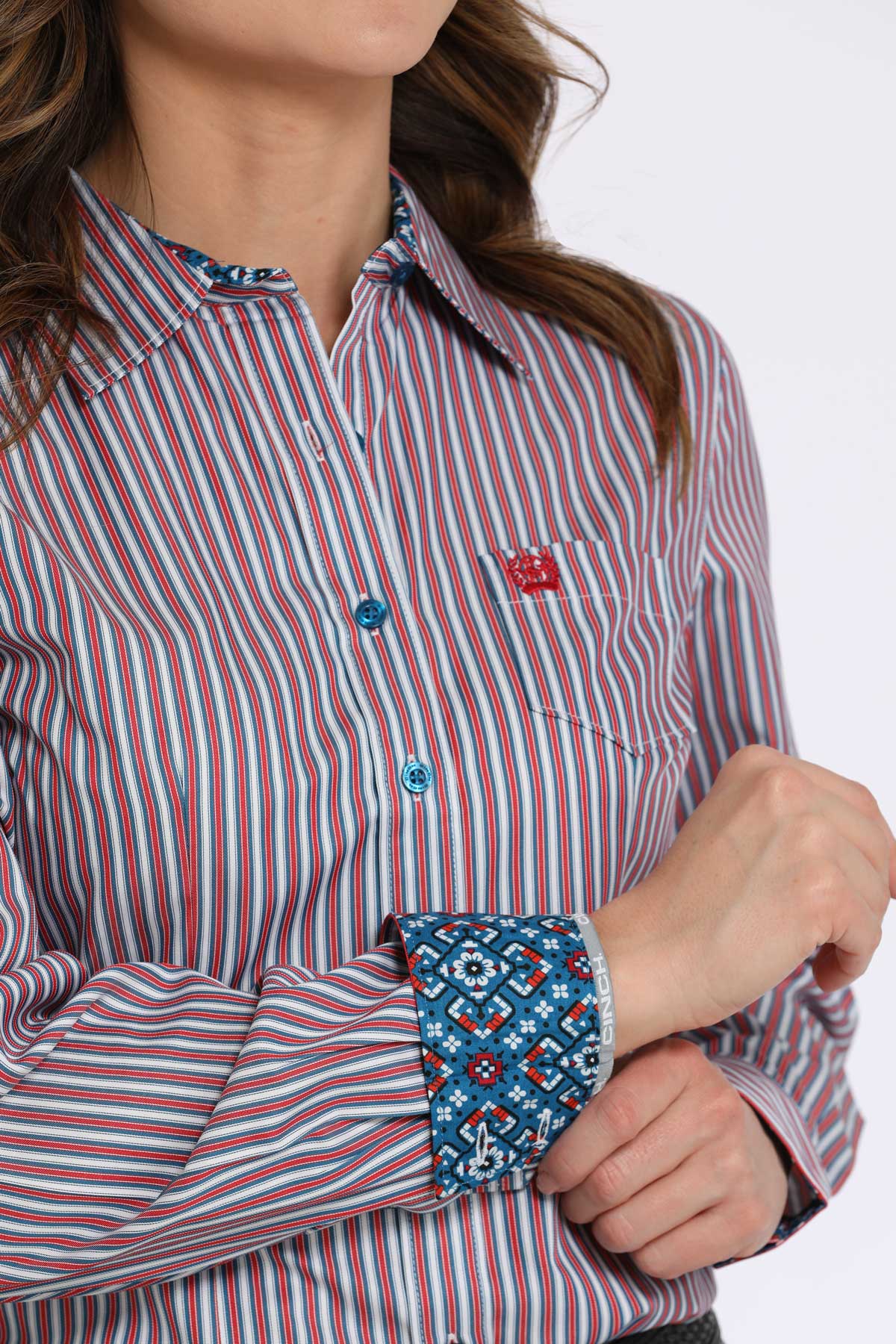 CINCH Women's Stripe L/S Print Western Button-Down Shirt