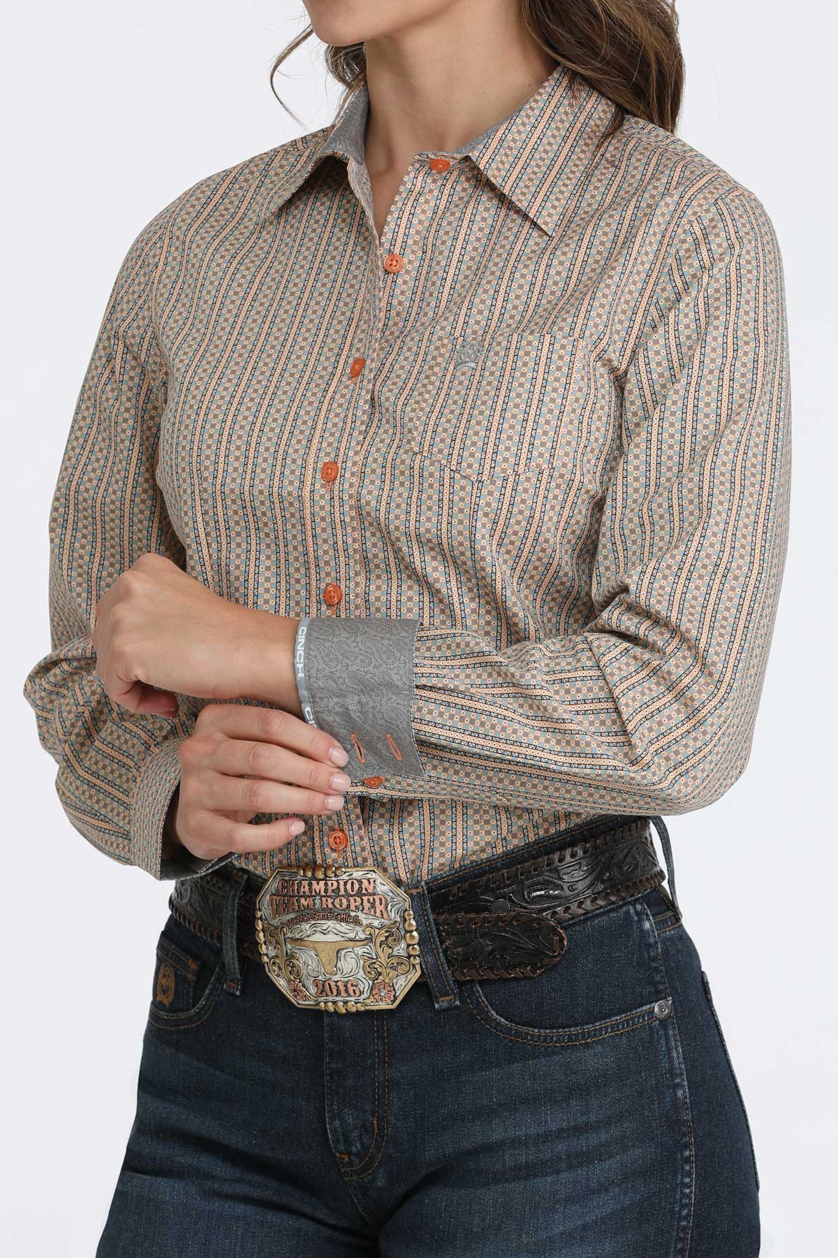 CINCH Women's Long Sleeve Orange Button-Down Western Shirt