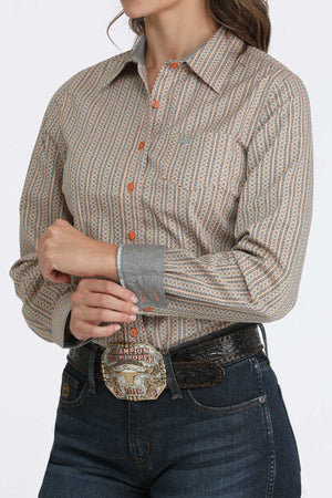 CINCH Women's Long Sleeve Orange Button-Down Western Shirt