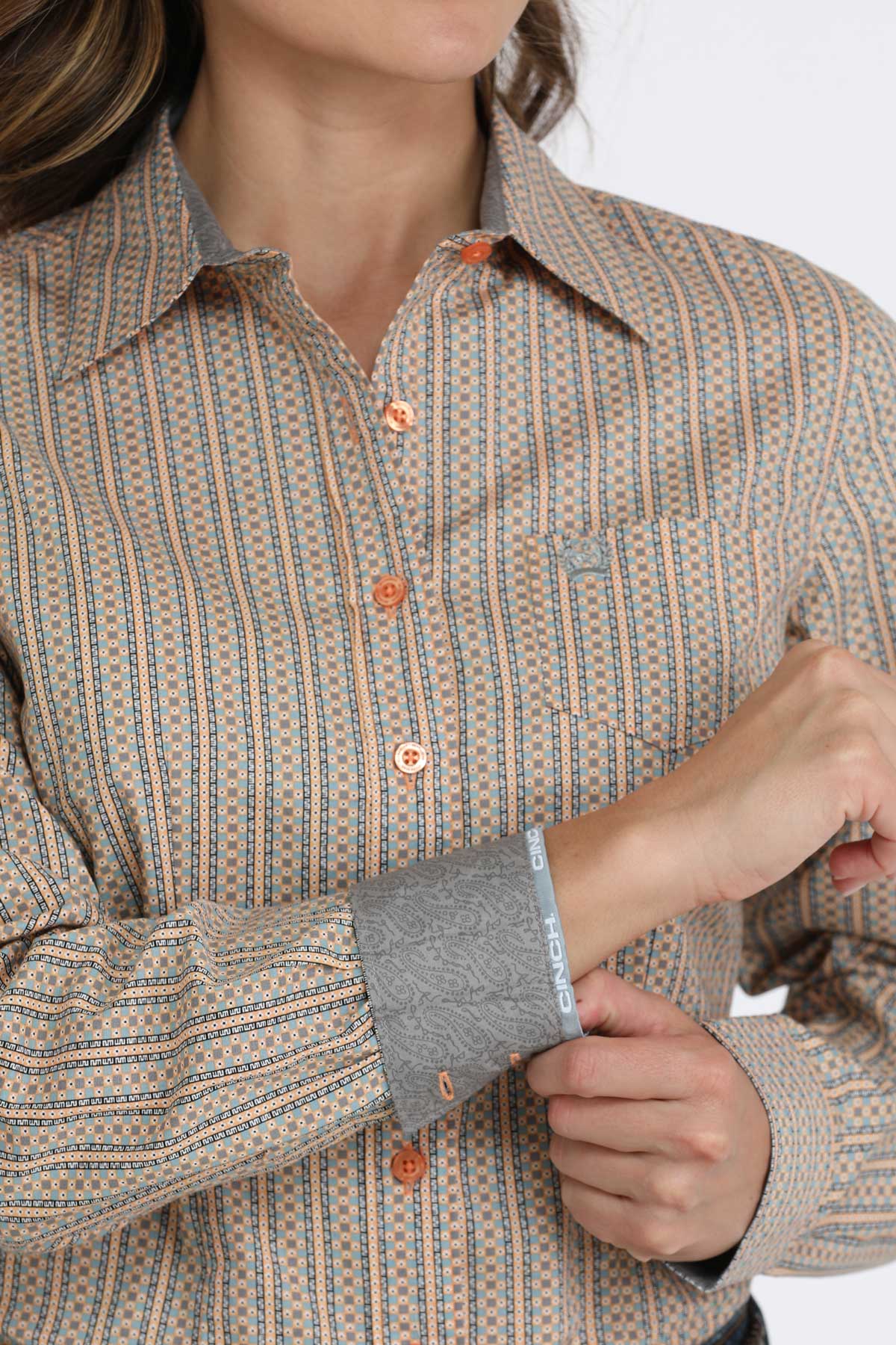 CINCH Women's Long Sleeve Orange Button-Down Western Shirt