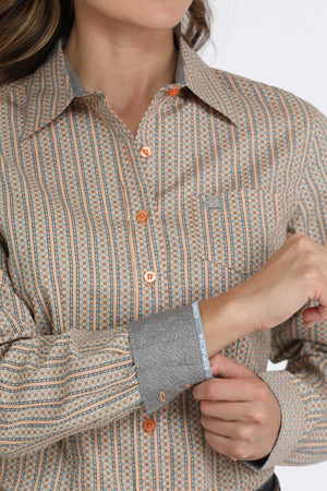 CINCH Women's Long Sleeve Orange Button-Down Western Shirt