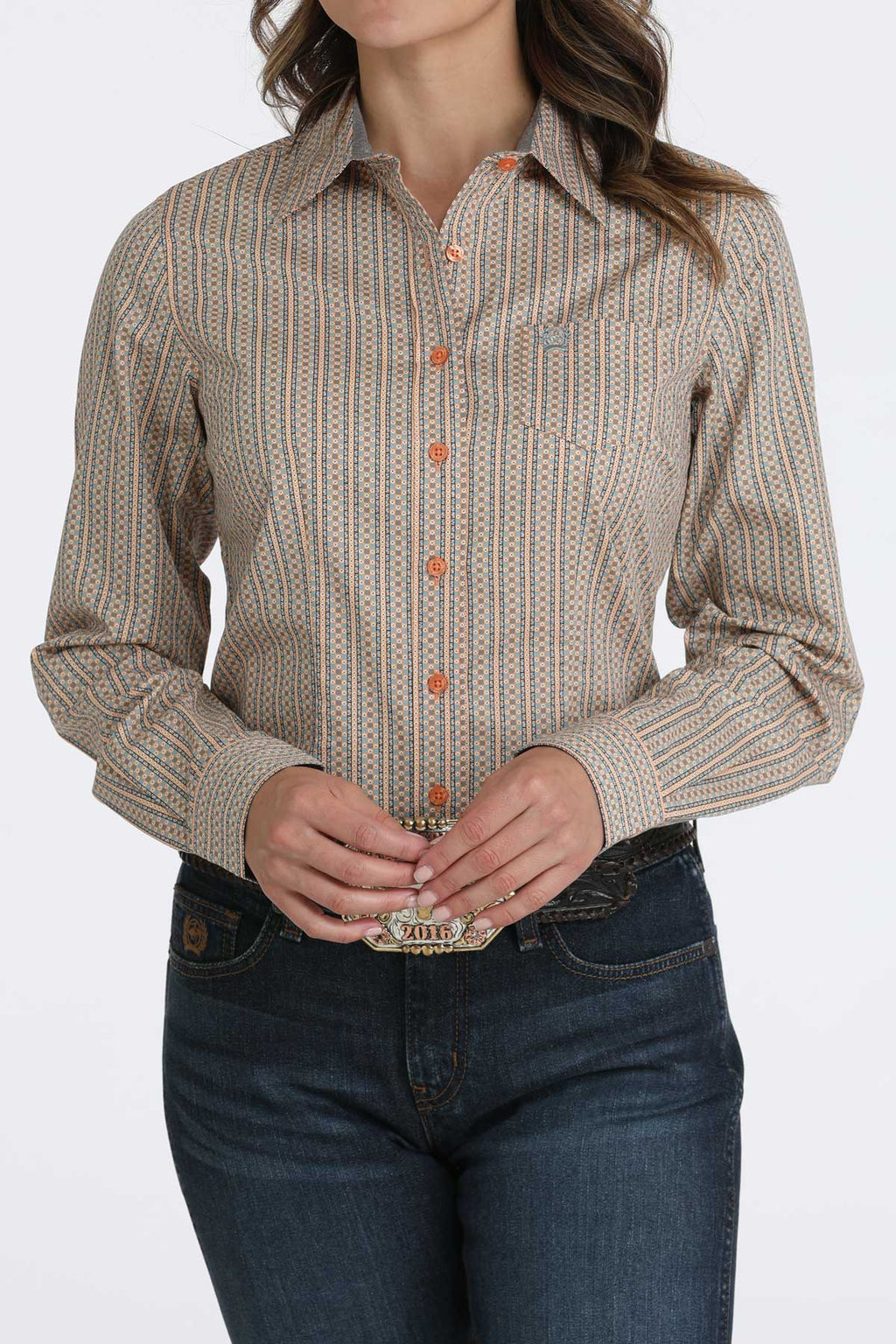 CINCH Women's Long Sleeve Orange Button-Down Western Shirt