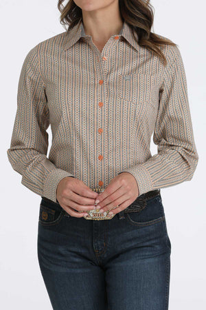 CINCH Women's Long Sleeve Orange Button-Down Western Shirt