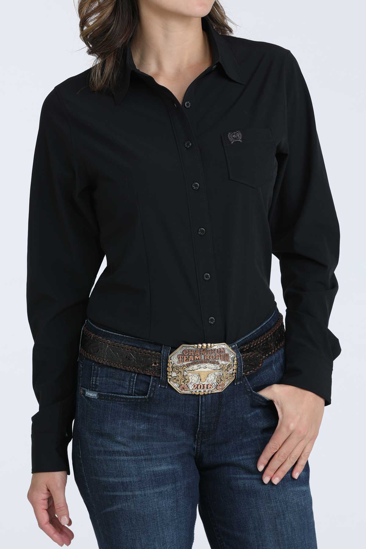 CINCH Women's ARENAFLEX Black Long Sleeve Button-Down Western Shirt