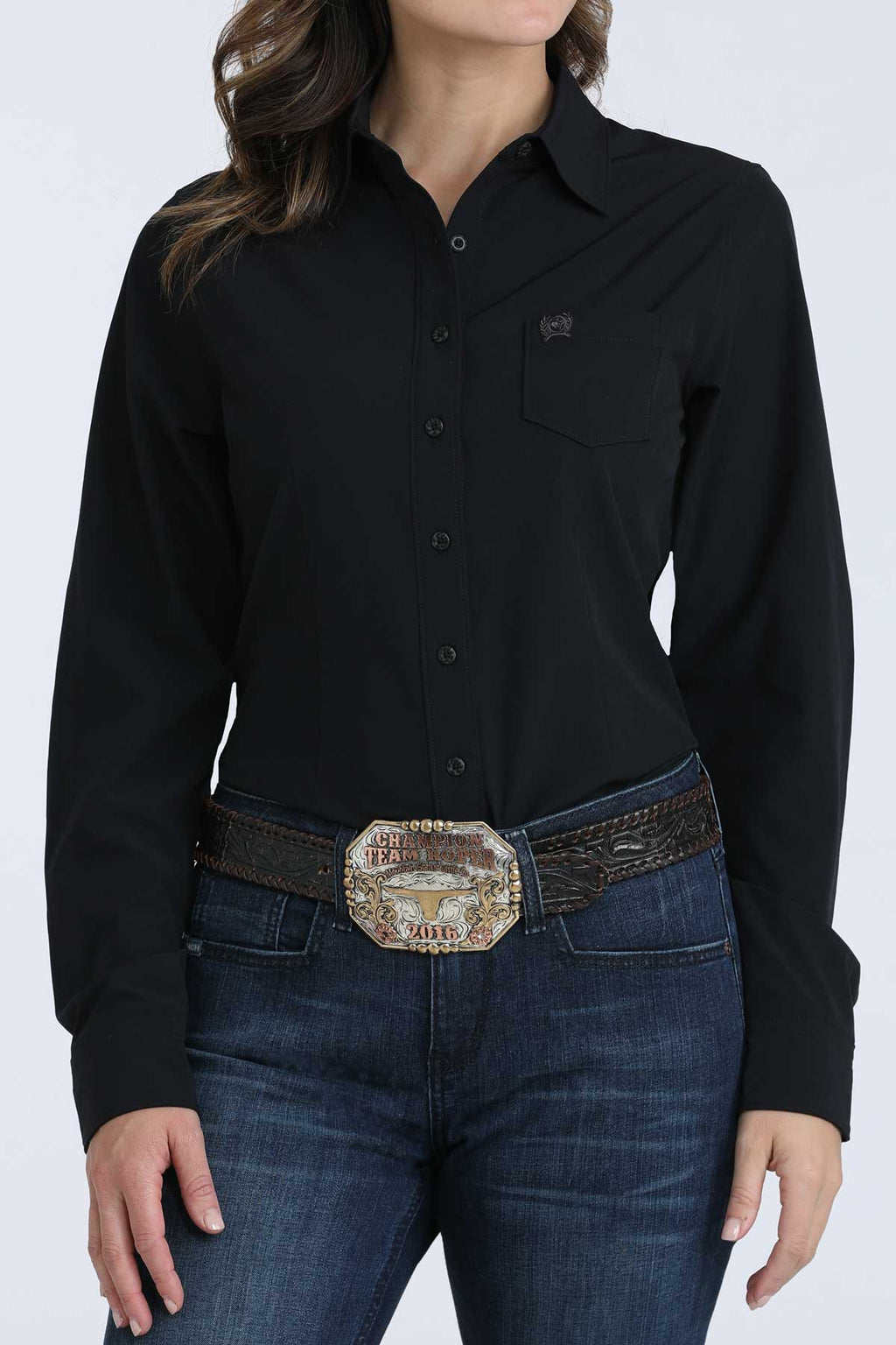 CINCH Women's ARENAFLEX Black Long Sleeve Button-Down Western Shirt
