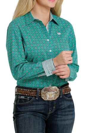 CINCH Women's Green L/S Print Button-Down Western Shirt