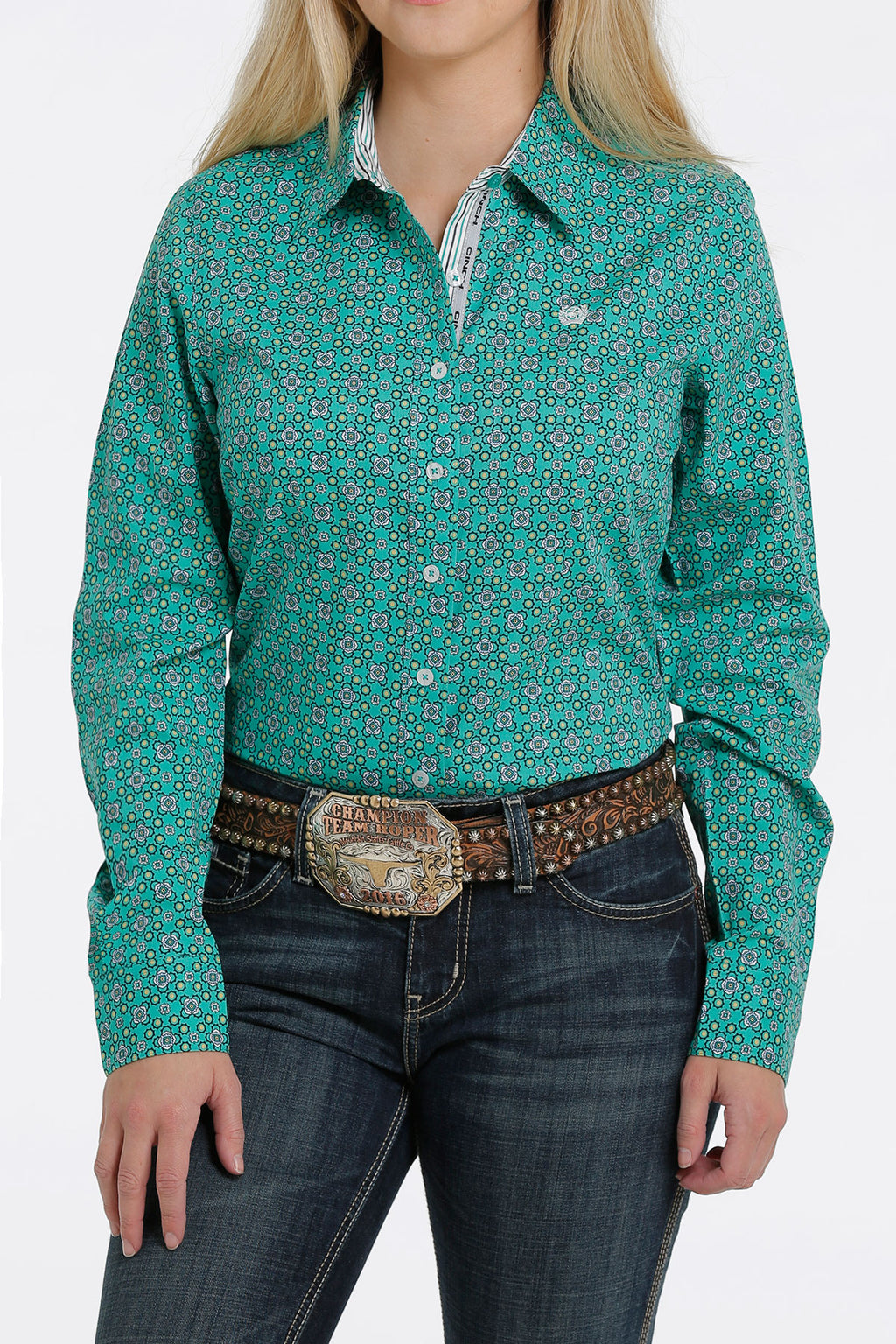 CINCH Women's Green L/S Print Button-Down Western Shirt