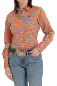 CINCH Women's Orange L/S Print Button-Down Western Shirt