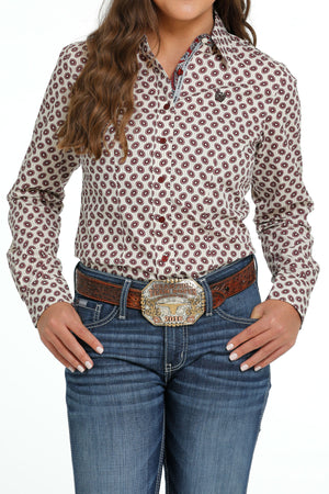 CINCH Women's Cream and Burgundy Button-Down Western Shirt