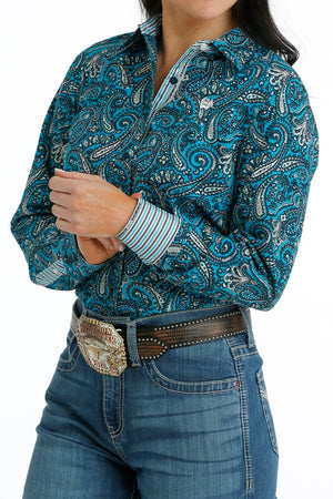 CINCH Women's Blue Paisley Button-Down Western Shirt