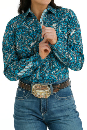 CINCH Women's Blue Paisley Button-Down Western Shirt