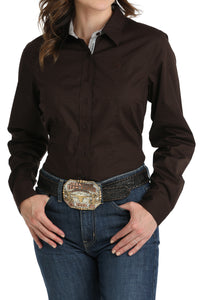 CINCH Women's Brown Tonal Print Button-Down Western Shirt