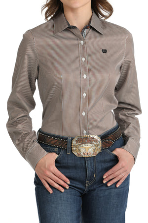 CINCH Women's Stripe Brown/Navy Button-Down Western Shirt