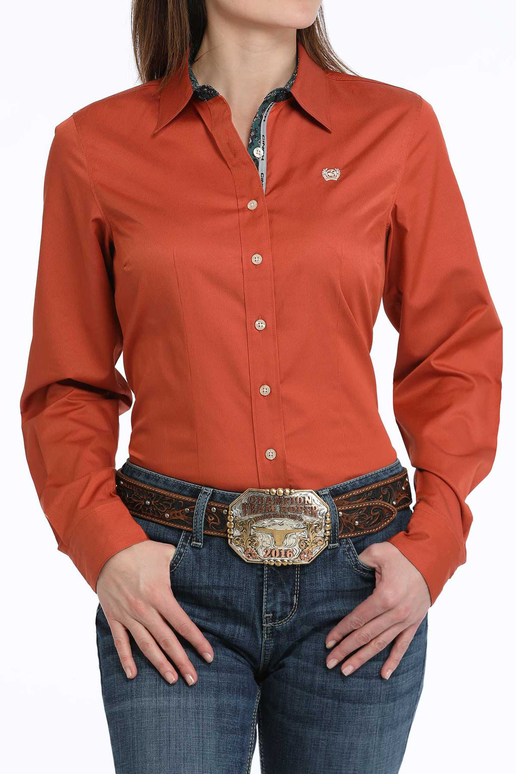 CINCH Women's Copper L/S Stripe Button Down Western Shirt