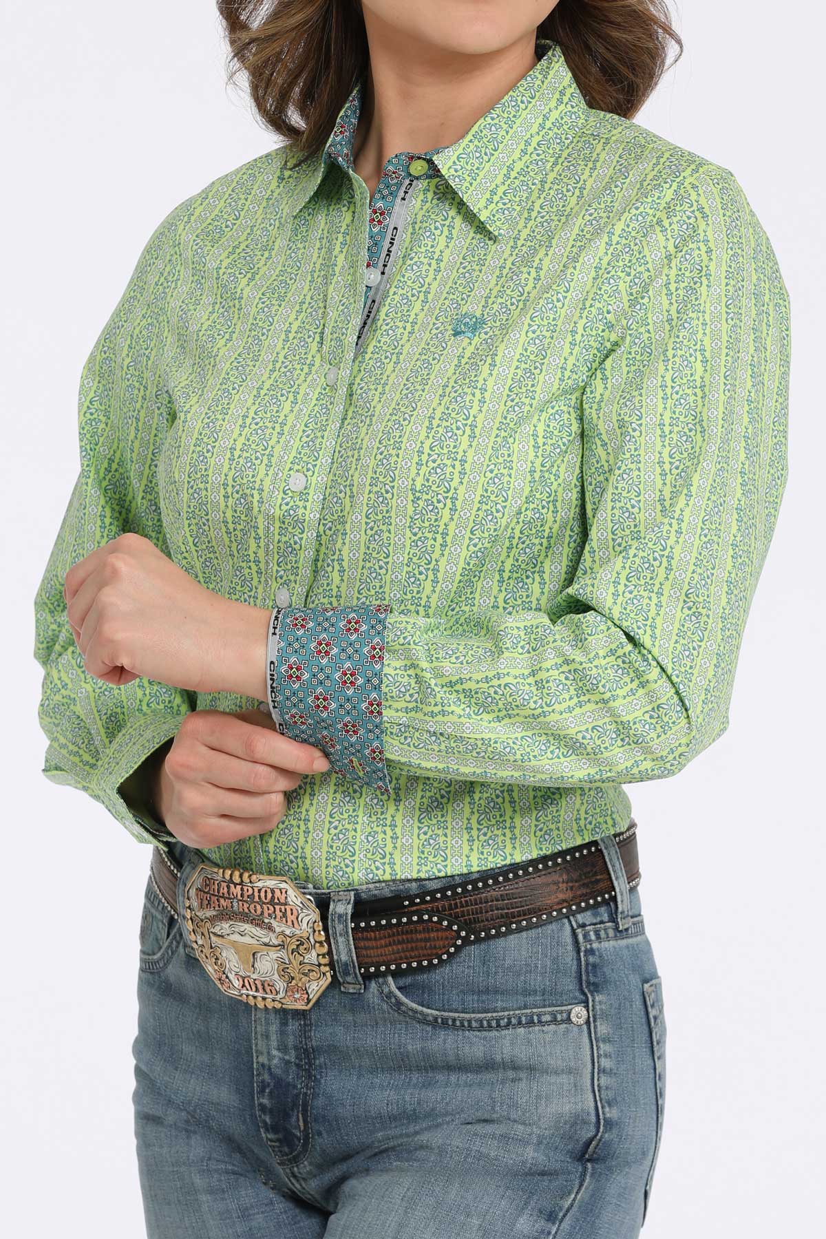 CINCH Women's Print Lime Green Western Button-Down Shirt