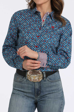 CINCH Women's Blue L/S Print Western Button-Down Shirt