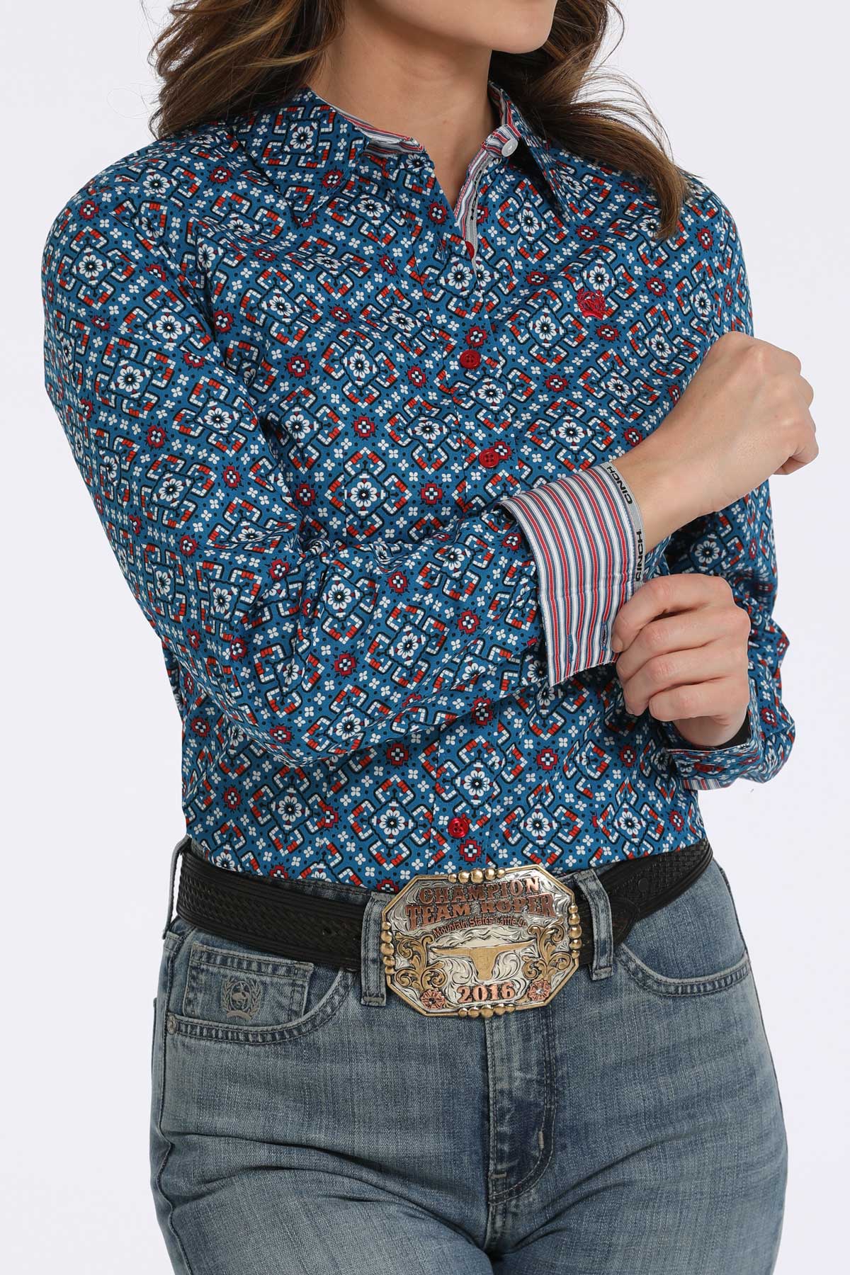 CINCH Women's Blue L/S Print Western Button-Down Shirt