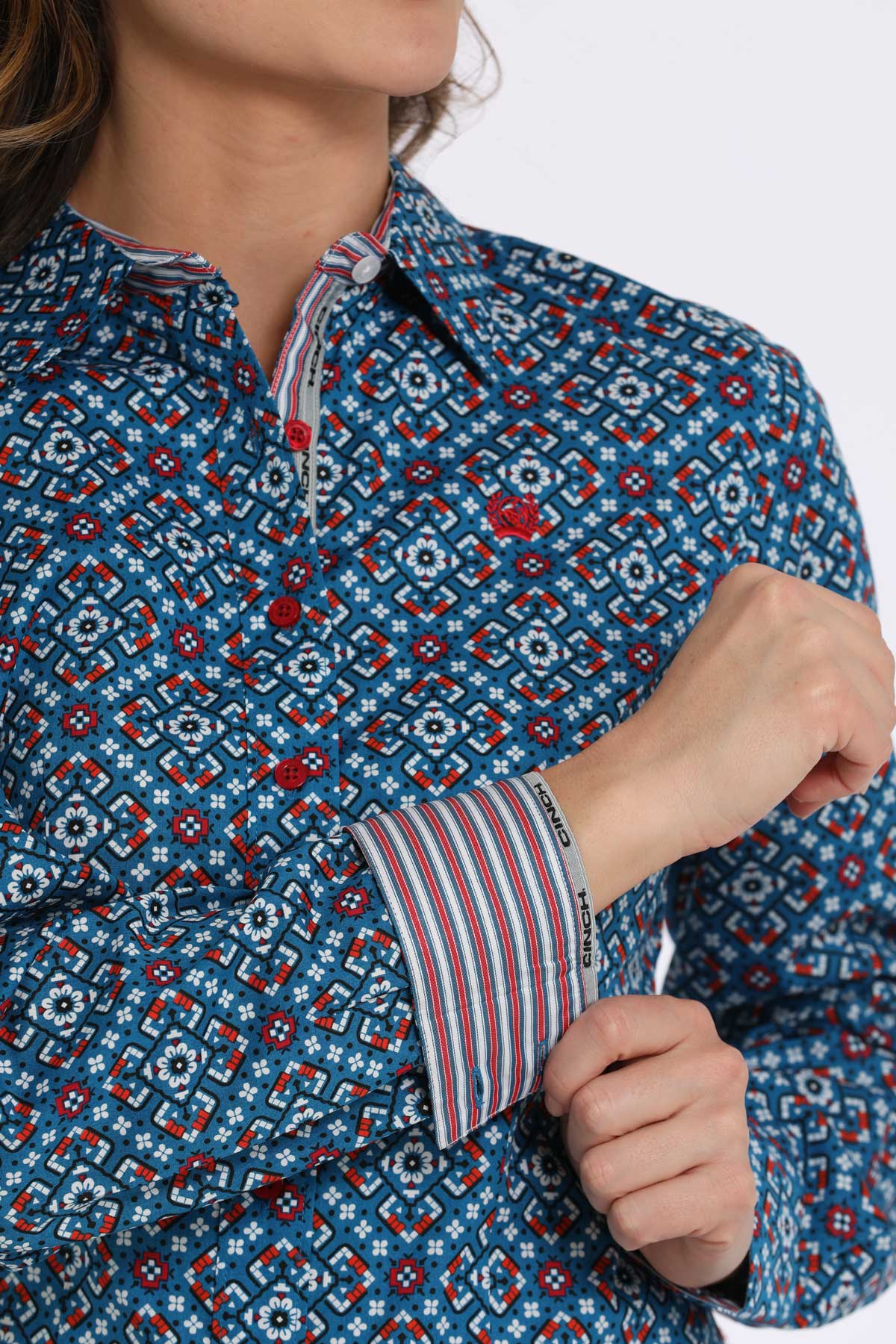 CINCH Women's Blue L/S Print Western Button-Down Shirt