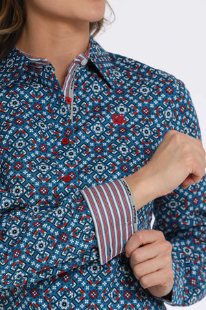 CINCH Women's Blue L/S Print Western Button-Down Shirt