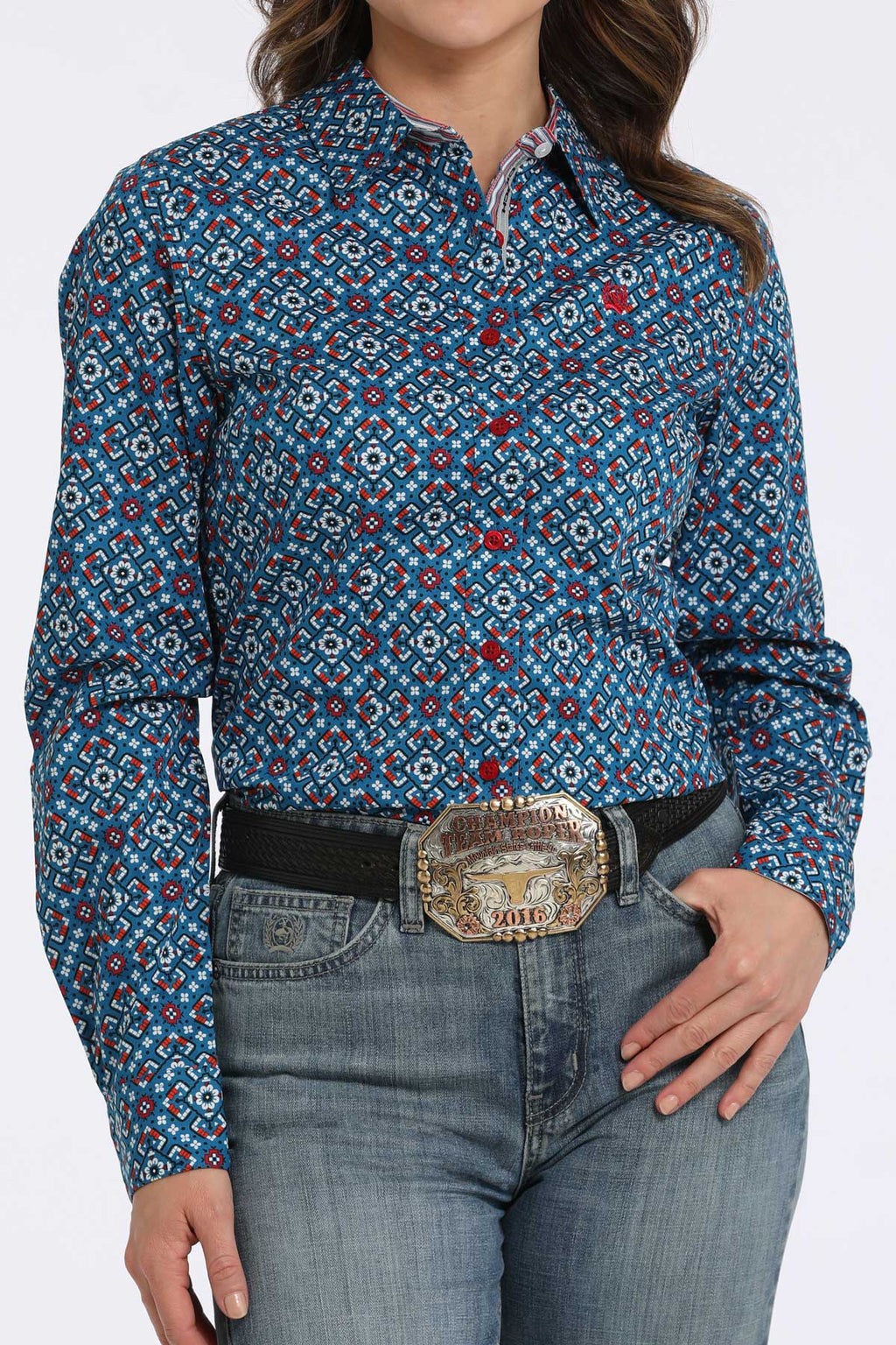 CINCH Women's Blue L/S Print Western Button-Down Shirt