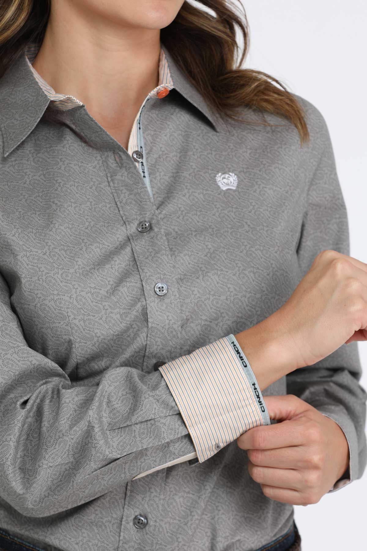 CINCH Women's Long Sleeve Grey Button-Down Western Shirt