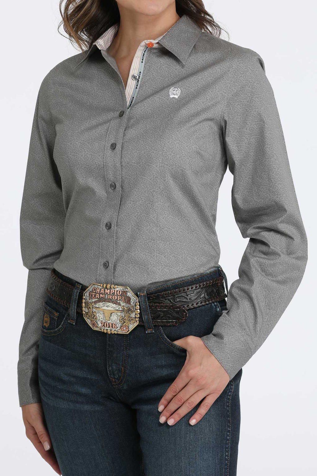 CINCH Women's Long Sleeve Grey Button-Down Western Shirt