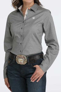 CINCH Women's Long Sleeve Grey Button-Down Western Shirt