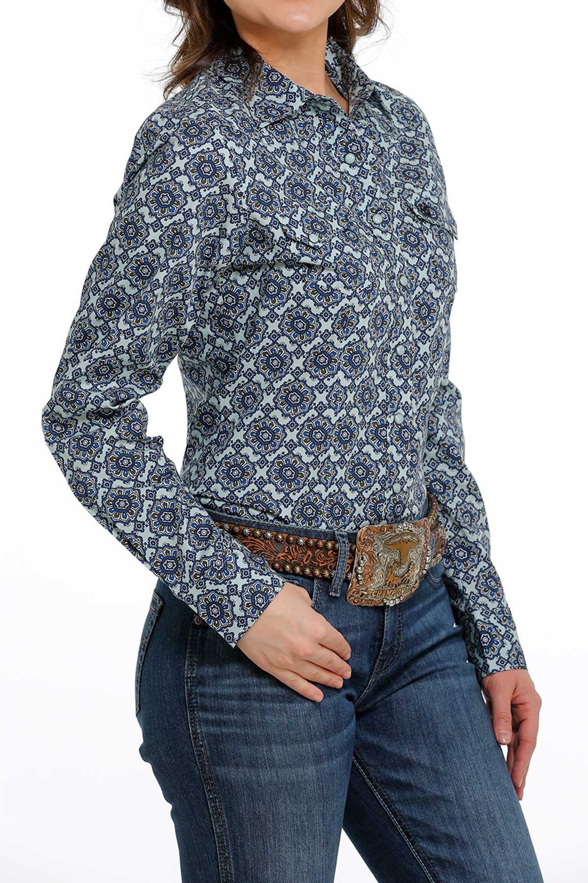 CINCH Women's Blue L/S Print Western Shirt