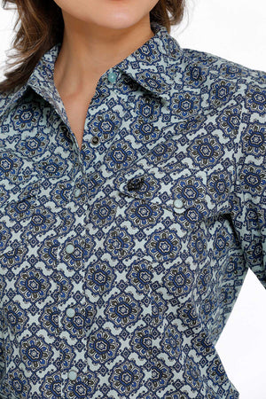 CINCH Women's Blue L/S Print Western Shirt