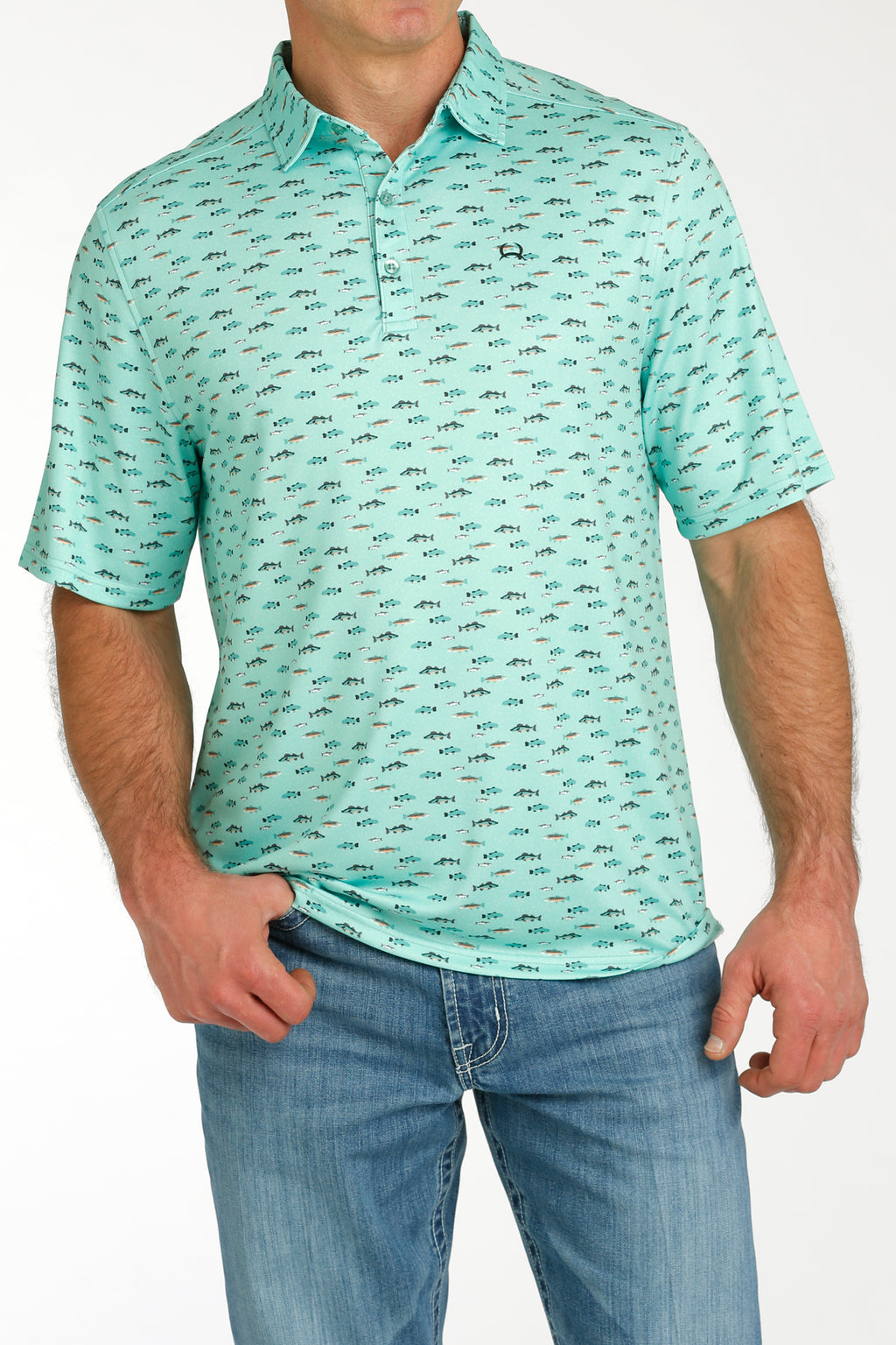 CINCH Men's Turquoise Short Sleeve ARENAFLEX Polo Western Shirt