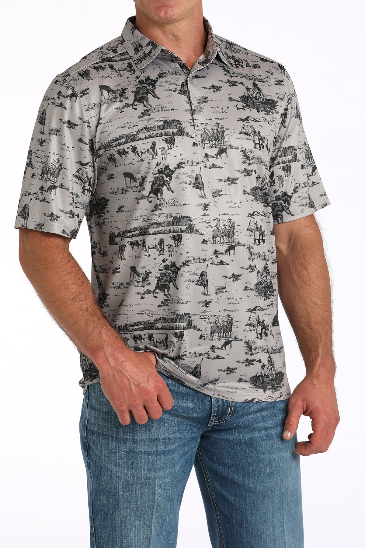 CINCH Men's Grey S/S ARENAFLEX Polo