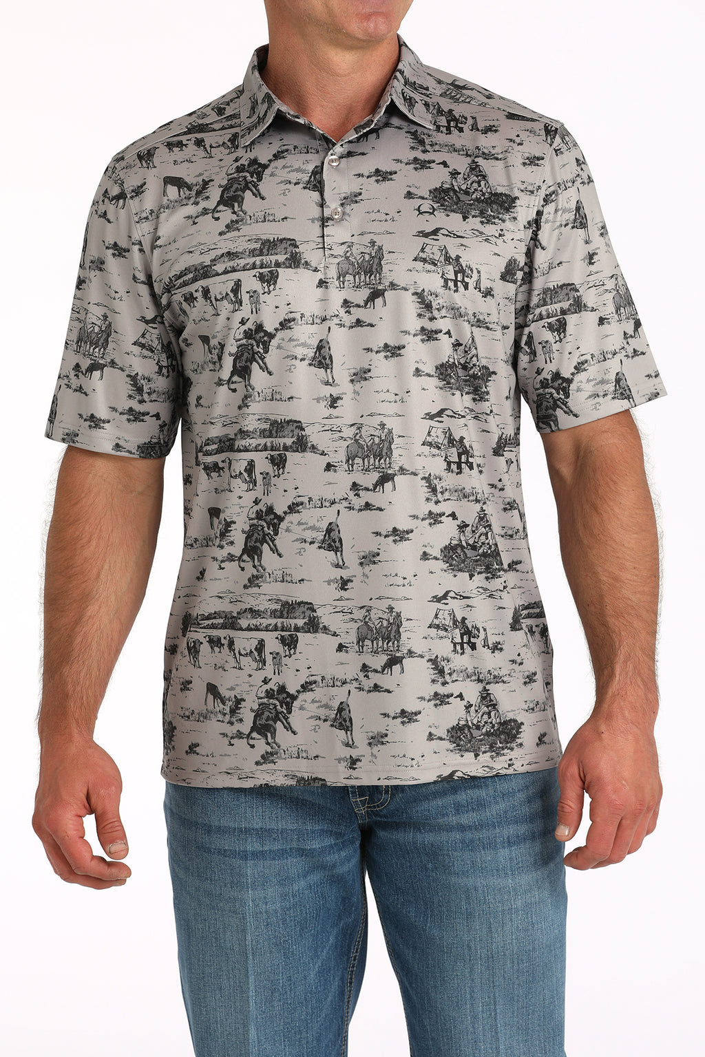 CINCH Men's Grey S/S ARENAFLEX Polo
