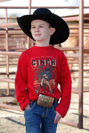 CINCH Boy's Red L/S Tee