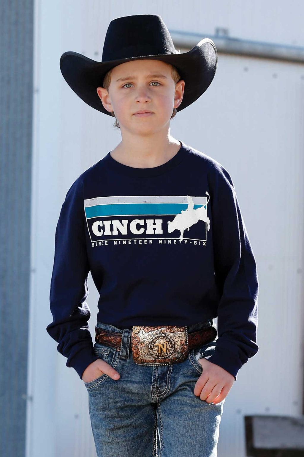CINCH Boy's Navy Long Sleeve Tee