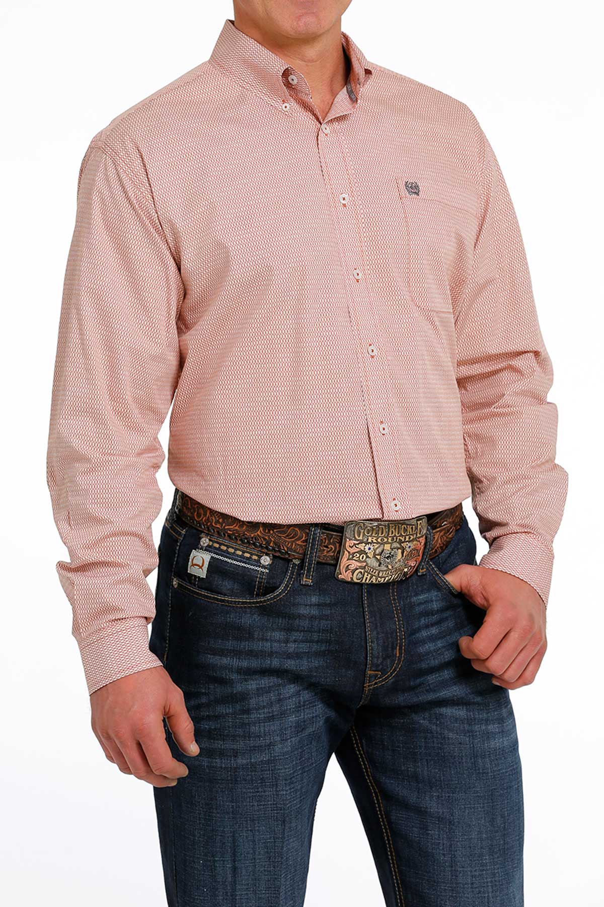 CINCH Men's Orange Button-Down Western Shirt