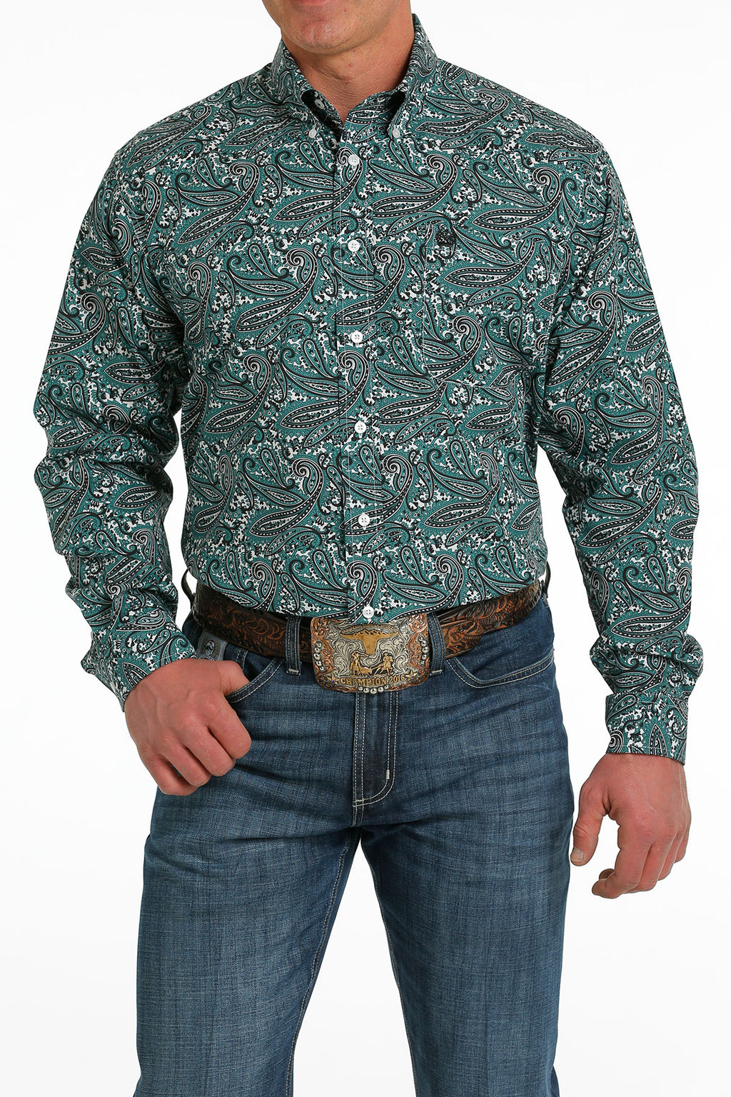 CINCH Men's Teal Button-Down Western Shirt