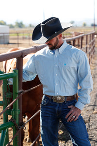 CINCH Men's White/Blue L/S Button-Down Western Shirt