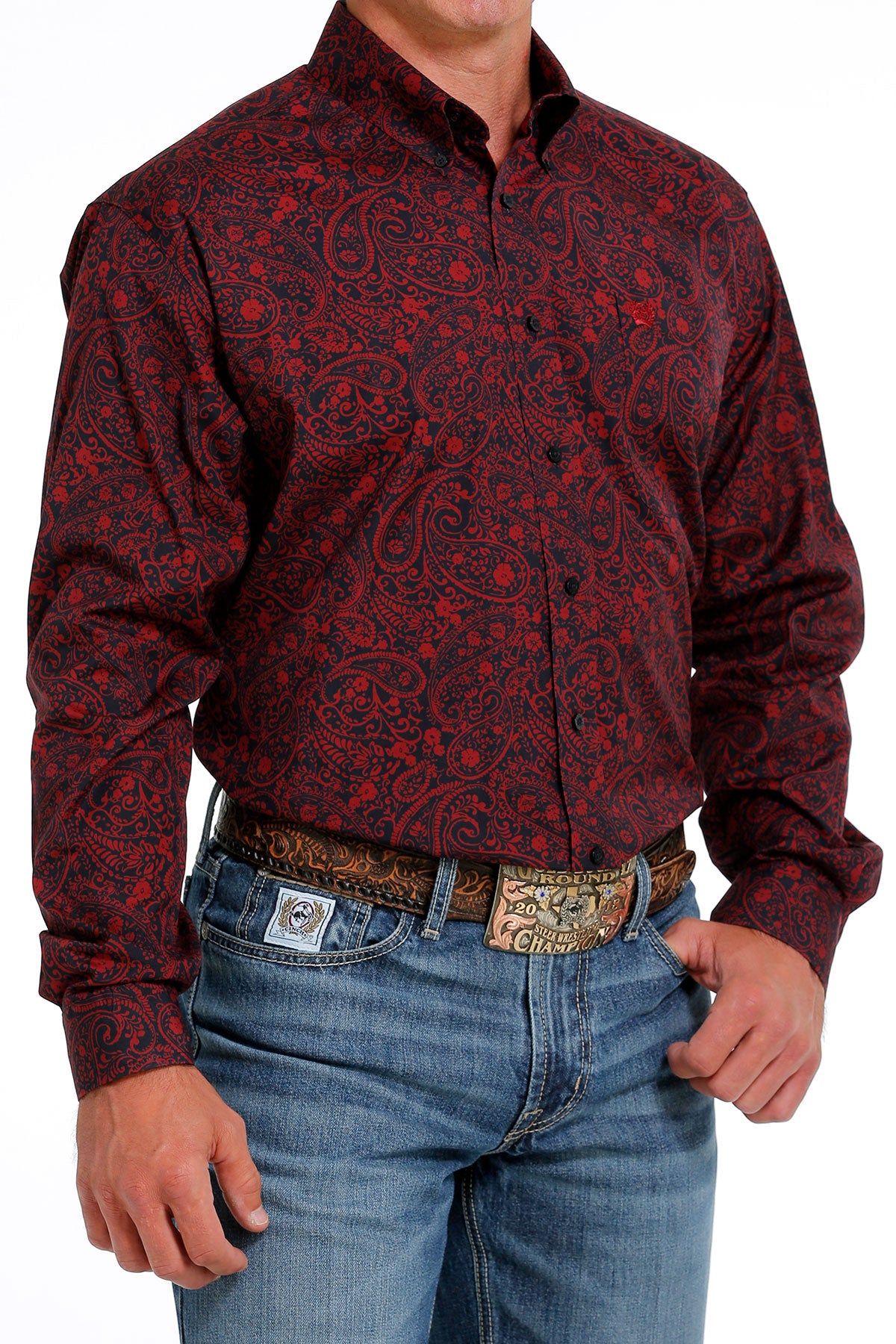 CINCH Men's Navy/Red L/S Button-Down Western Shirt