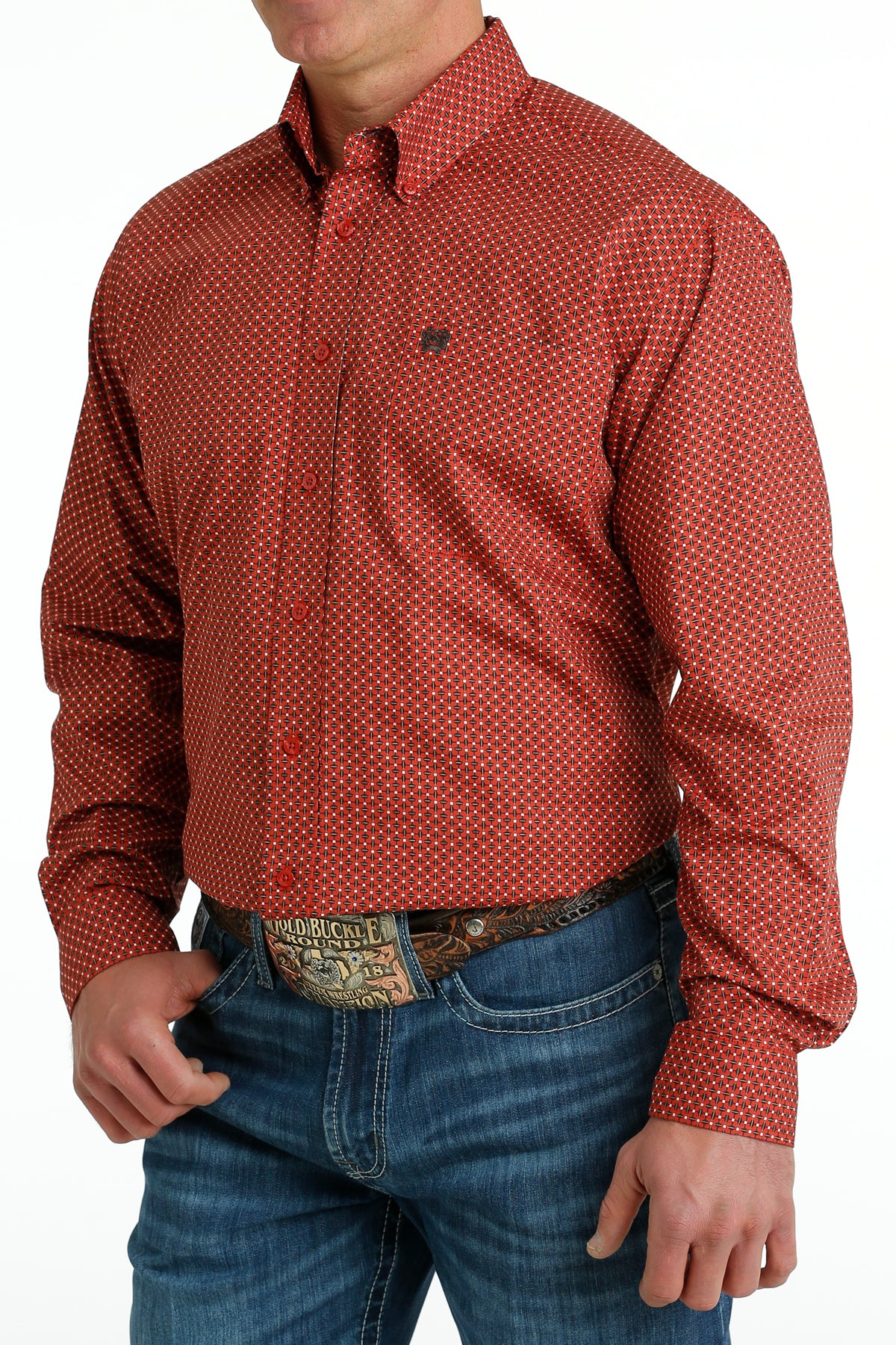 CINCH Men's Red Button-Down Western Shirt