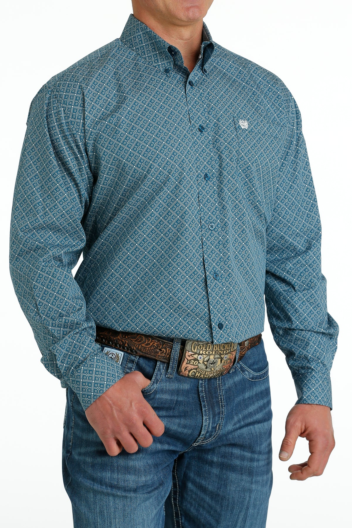 CINCH Men's Blue L/S Button-Down Western Shirt