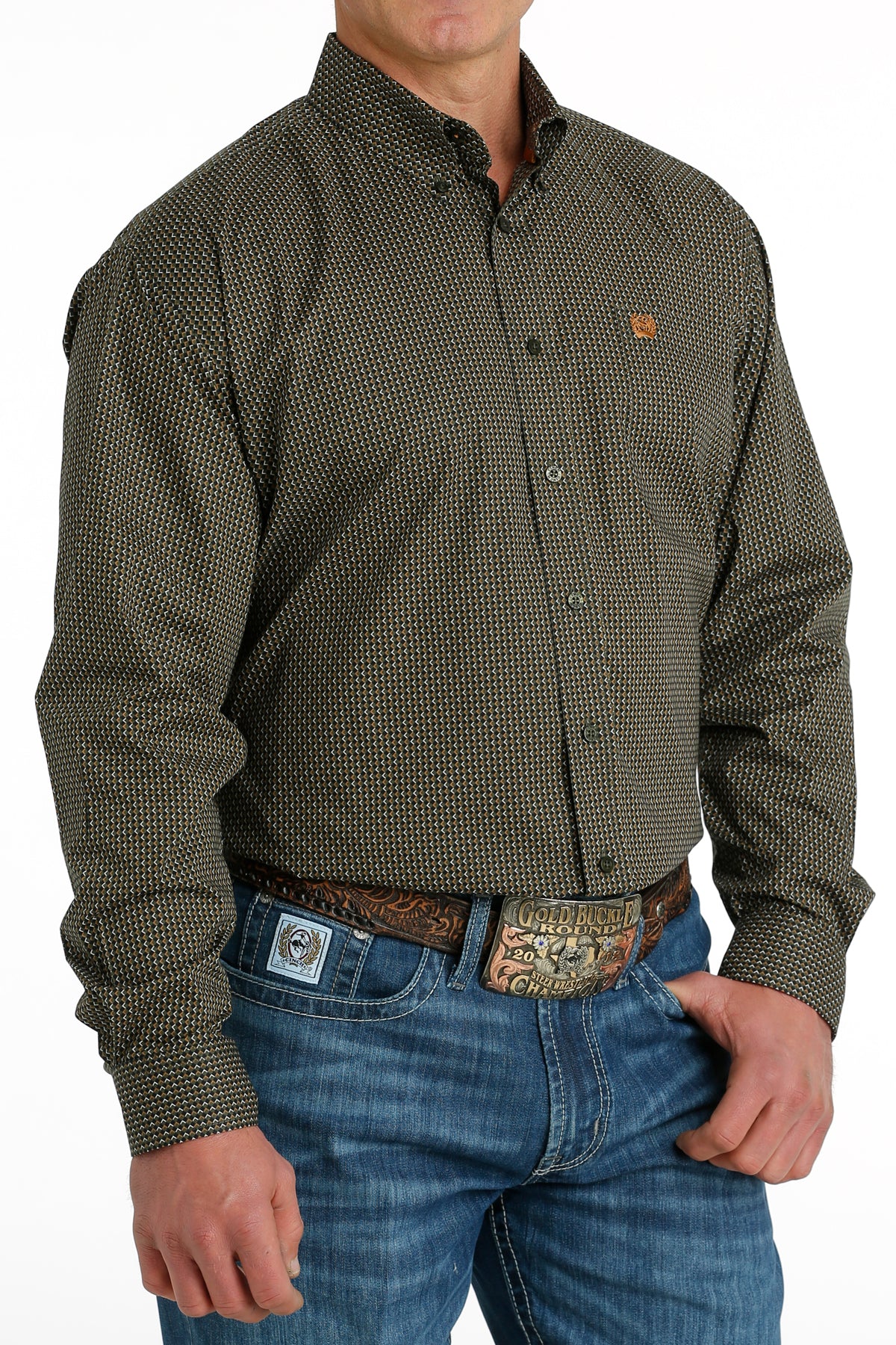 CINCH Men's Olive L/S Button-Down Western Shirt