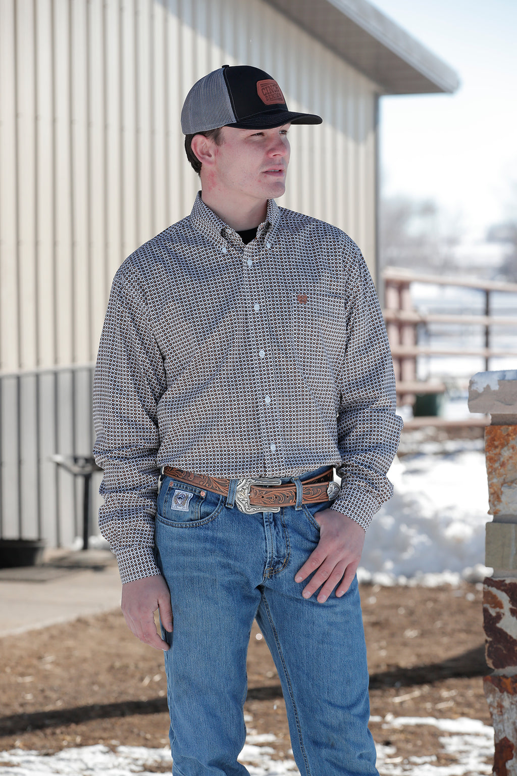 CINCH Men's White L/S Button-Down Western Shirt