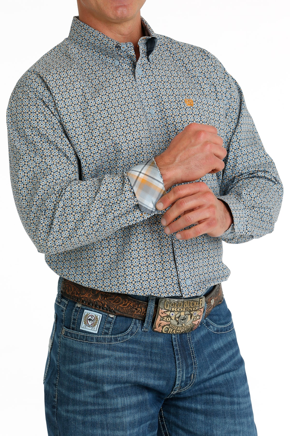 CINCH Men's Light Blue L/S Button-Down Western Shirt