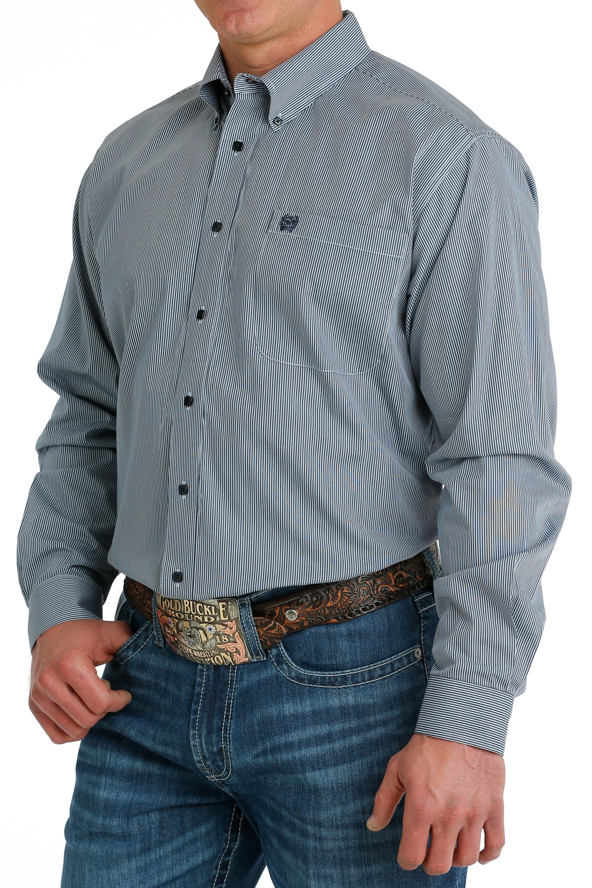 CINCH Men's Light Blue Striped L/S Button-Down Western Shirt