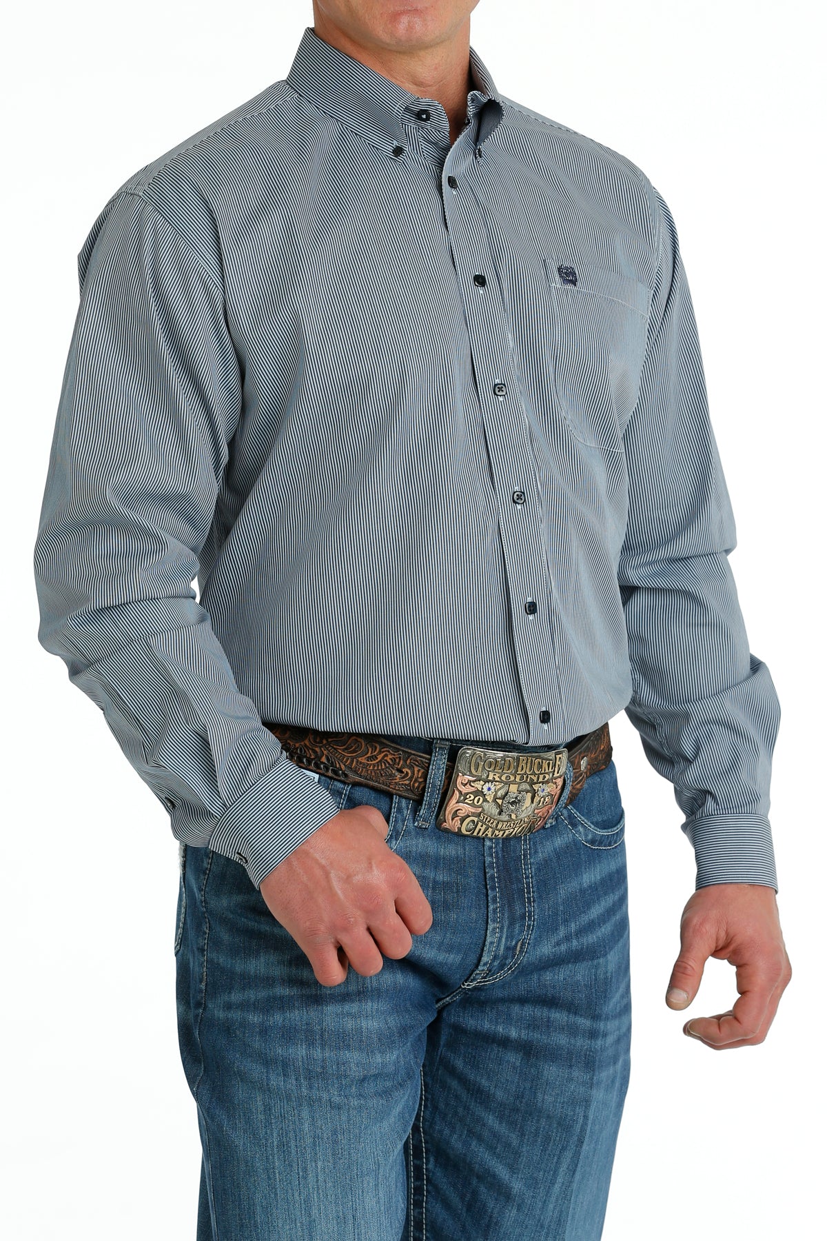 CINCH Men's Light Blue Striped L/S Button-Down Western Shirt